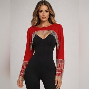 L'Atiste Red Rhinestone Bedazzled Shrug Size Medium
